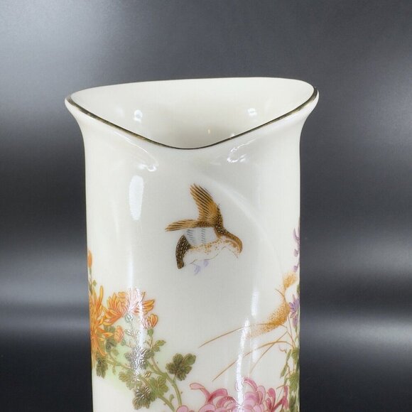 Japanese Porcelain Ceramic Folded Vase Shibata Japan Flower Shaped Vase Painted - Picture 10 of 16